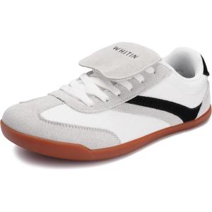 imageWHITIN Wide Toe Box Barefoot Shoes for Women  Fashion Tennis Sneakers  Trendy FoldOver TongueGrey White