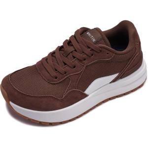 imageWHITIN Womens Wide Toe Box Walking Shoes  Cushioned Retro Suede Trainers for Daily Walks Casual Outings amp Light FitnessBrown