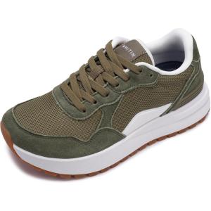imageWHITIN Womens Wide Toe Box Walking Shoes  Cushioned Retro Suede Trainers for Daily Walks Casual Outings amp Light FitnessGreen
